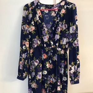 Lulu’s Navy Blue Long Sleeve Floral Dress